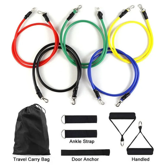 11-delige Resistance Bands Set - Professionele Fitness Elastieken voor Home Gym - Complete Workout Set met Deuranker & Handgrepen