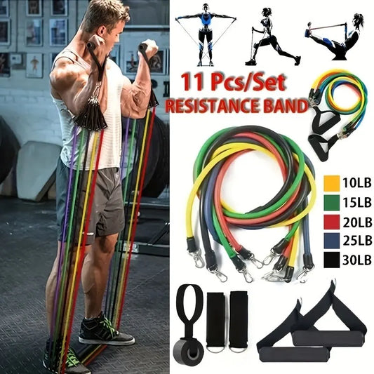11-delige Resistance Bands Set - Professionele Fitness Elastieken voor Home Gym - Complete Workout Set met Deuranker & Handgrepen